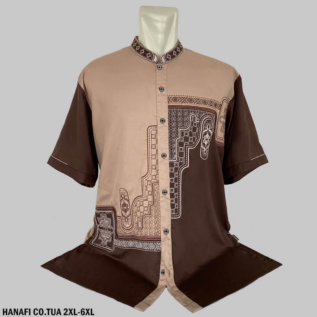 Baju Koko BIG SIZE Lengan Pendek HANAFI COKLAT TUA Ukuran Jumbo