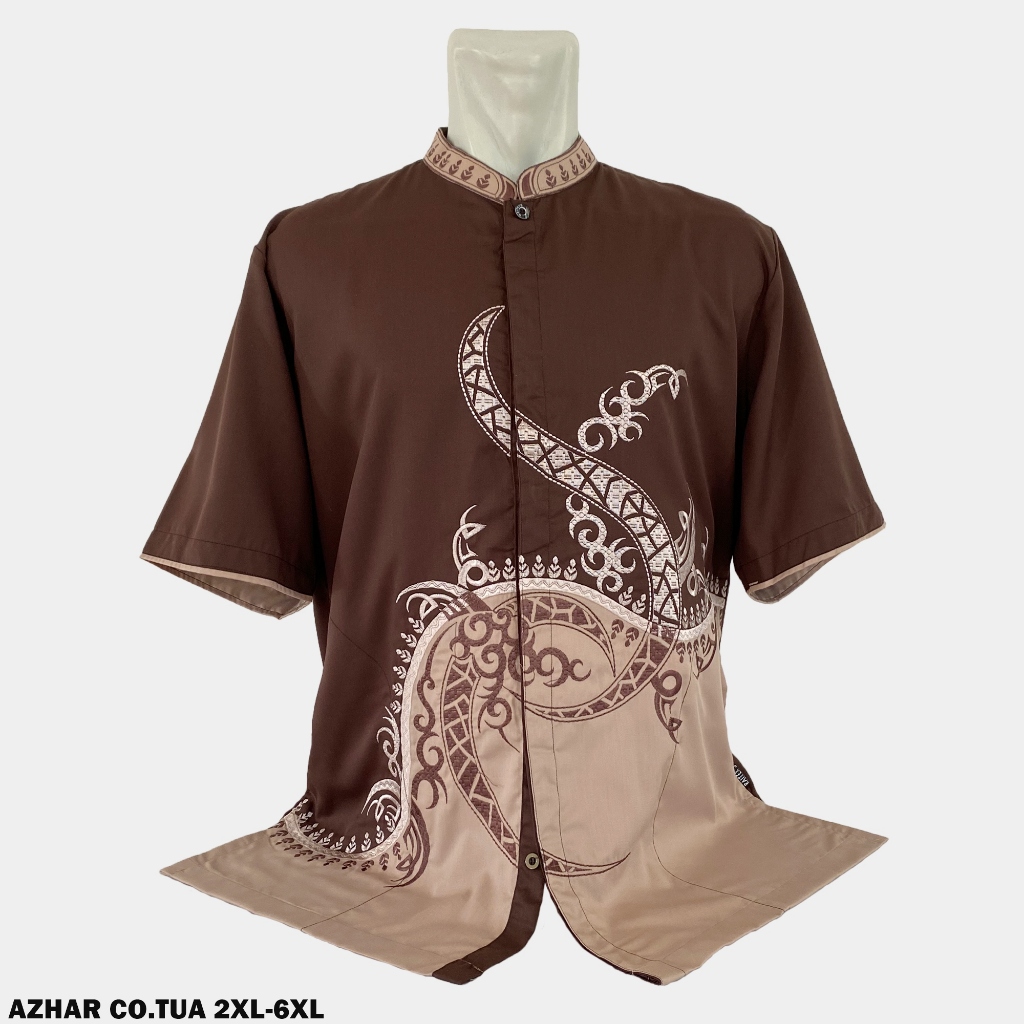 Baju Koko BIG SIZE Lengan Pendek ASHAR motif COKLAT TUA Ukuran Jumbo