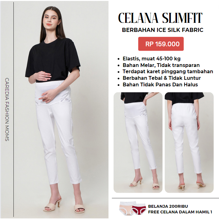 CAREDIA - Celana Hamil Dengan Bagian Perut Elastis & Longgar | Celana Hamil Model Slimfit Pant | Mat