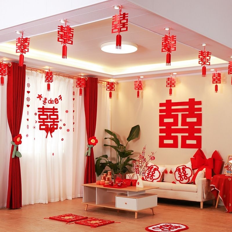 Dassom Dekorasi Gantungan Double Happiness Wedding 3D / Gantungan Shuang Xi + Breket Untuk Pintu / D