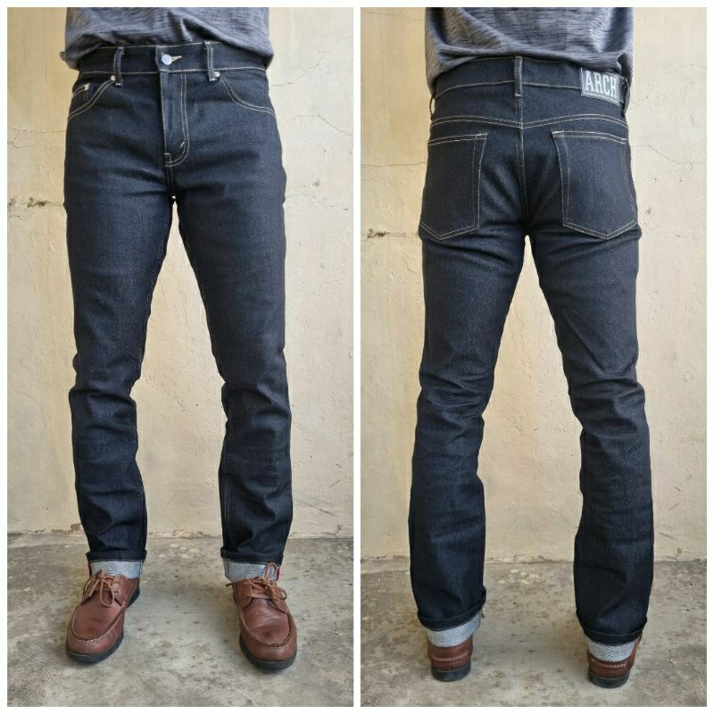 CELANA JEANS PRIA / SELVEDGE ACCENT / RAW DENIM / BAHAN STRETCH  - DARK INDIGO ARCH DENIM
