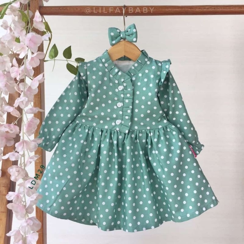 Ruffle dress lengan panjang katun jepang 2-3 thn