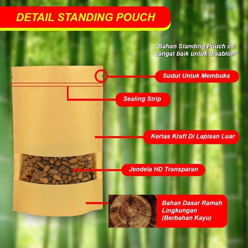Standing Pouch Kraft Paper Coklat Window