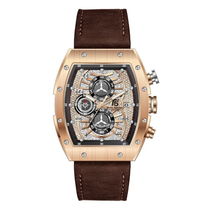 JAM TANGAN ANALOG PRIA CHRONOGRAPH STRAP KULIT T5 H 3720 ORIGINAL