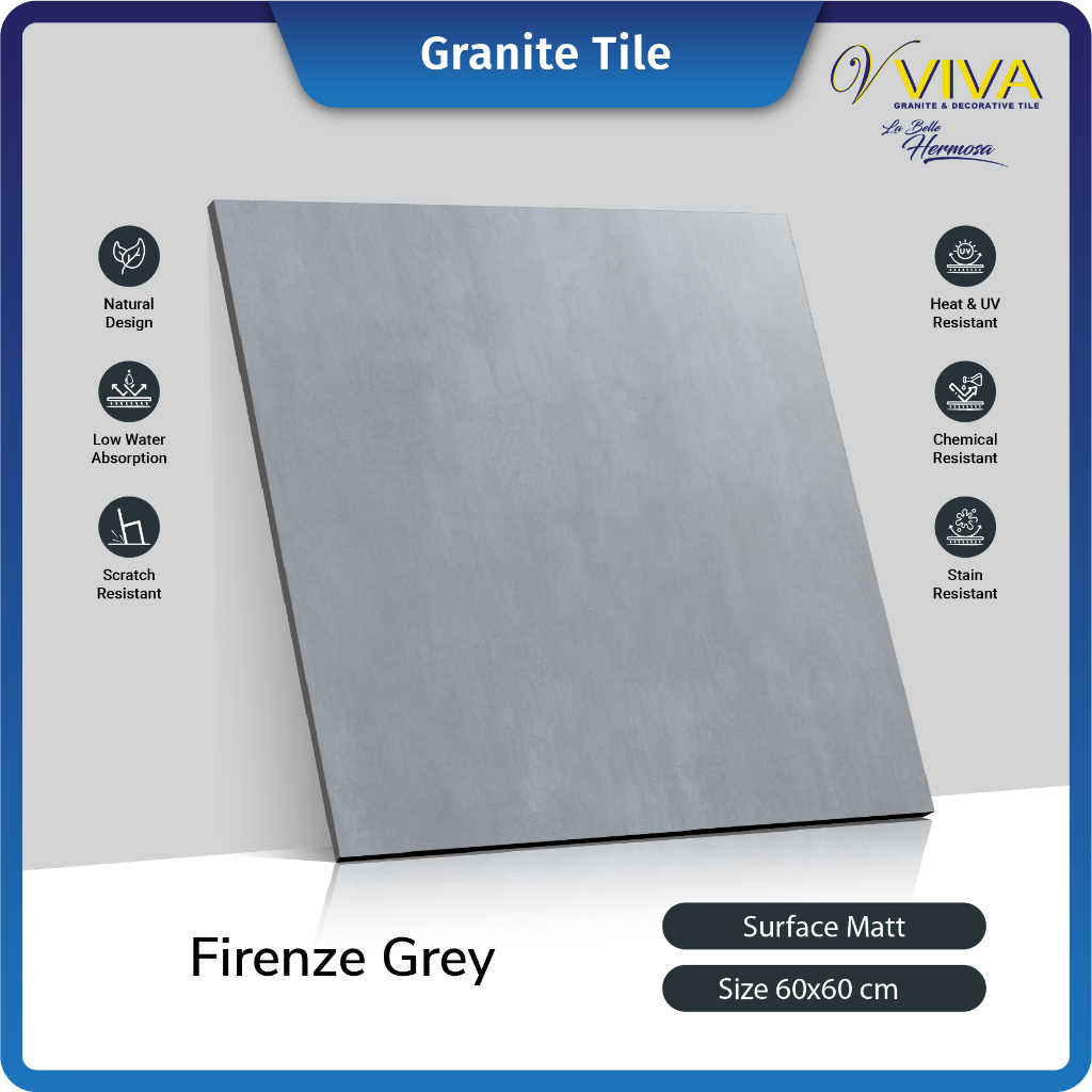Viva Granite Tile Firenze Grey 60x60 Granit / Kramik Lantai Outdoor Kamar Mandi