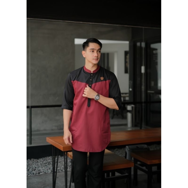 Baju Koko Kurta Dewasa Lengan 3/4 Koko Pria Model Kombinasi Toyobo  Koko Terbaru 2024