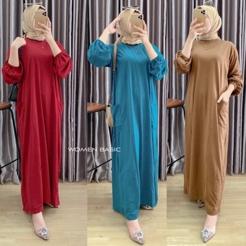 Gamis Wanita Kaos Cotton Combed Oversize Ld.126 Lengan Balon Inara Maxi