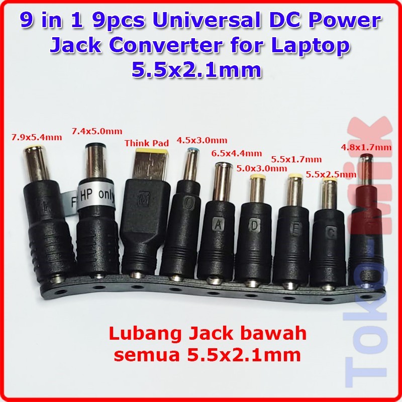 9 in 1 9pcs Converter Jack DC Plug Colokan Adaptor Laptop 5.5x2.1mm