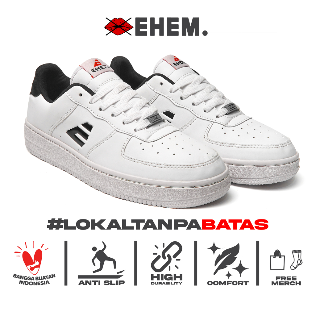 Ehem - Sepatu Sneakers Unisex Pria Wanita Eforce White Black