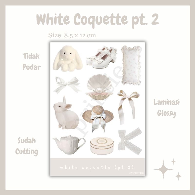 

[1 lbr] kisscut stiker sheer deco aesrhetic gemoy tema white coquette pt.2, cream coquette