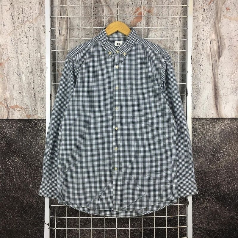 Kemeja Lengan Panjang Pria Kotak Original Uniqlo . SDA 03847 Second Bekas Preloved