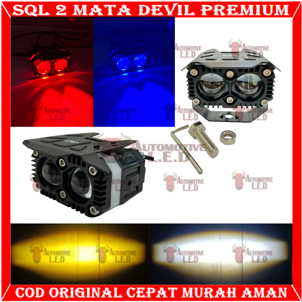 ORIGINAL LX19 LAMPU TEMBAK SQL 2 MATA DEVIL EYE 4 MODE BAHAN FULL ALUMINIUM WATERPROOF