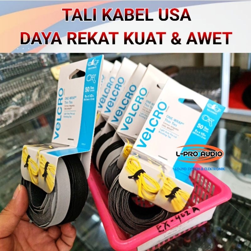 Tali kabel Velcro impor USA 20cm rekat kuat pack isi 50 pcs