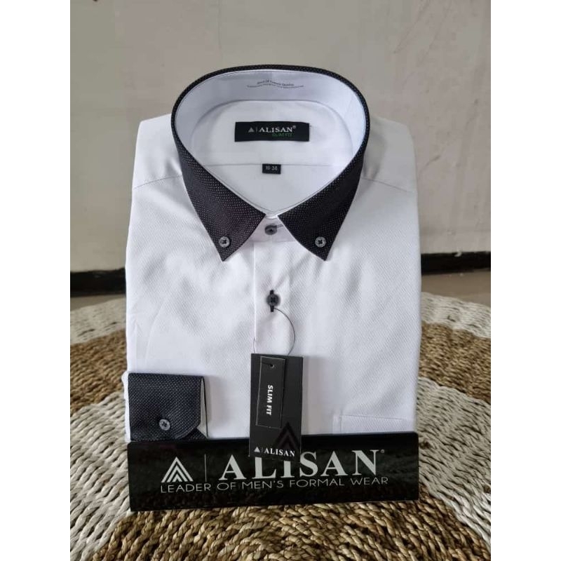 Kemeja Alisan Putih DOBBY SLIMFIT Panjang