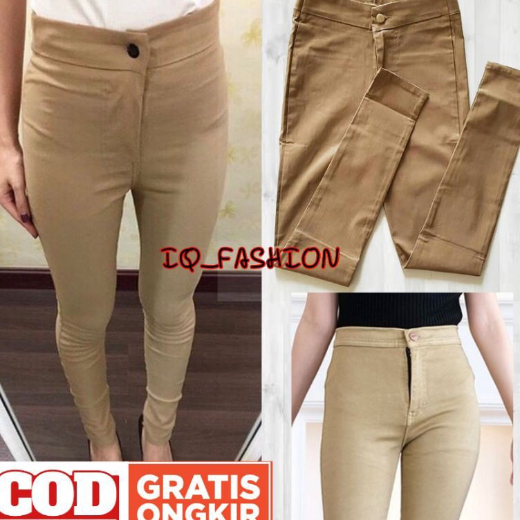 ART F96S Miss Hotty High Waist Celana Jegging Cream Black  Celana Streth  Celana Impor