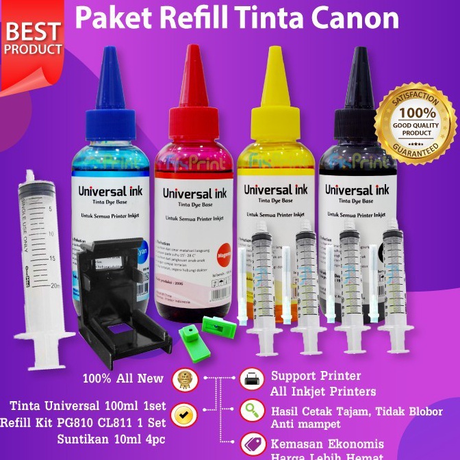Stok Terbaru Paket Tinta Infus Printer 4 Warna 1ml Refill Canon iP277 MG257s MG2577s TR457S TR467s M