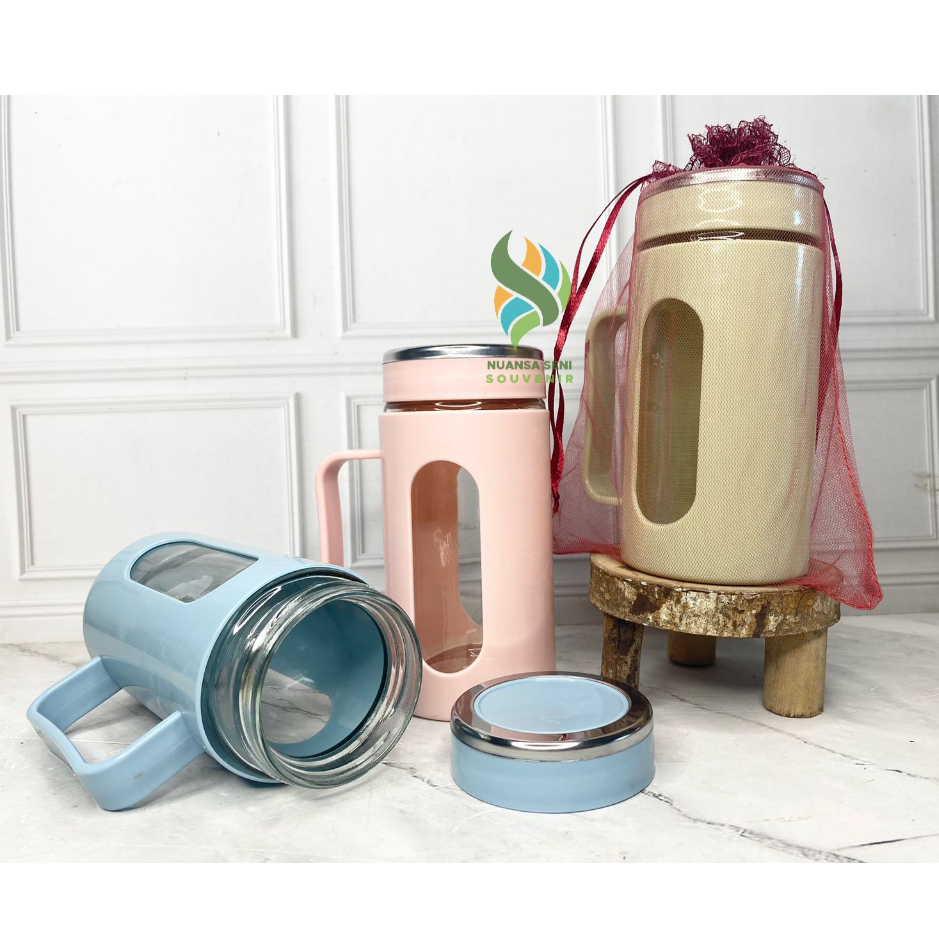 Souvenir Jug Kaca 500ml Mug Jar Minum Kaca Warna Gelas Tumbler Gagang Shell