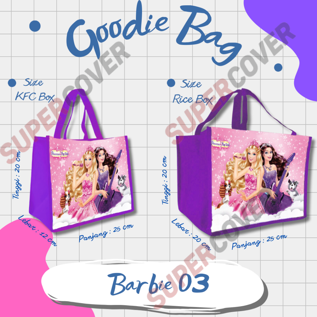 

Goodie Bag Gambar Kartun Barbie 03 Ungu Untuk Acara Ulang Tahun, Aqiqah, Sunatan Dan Lain lain.