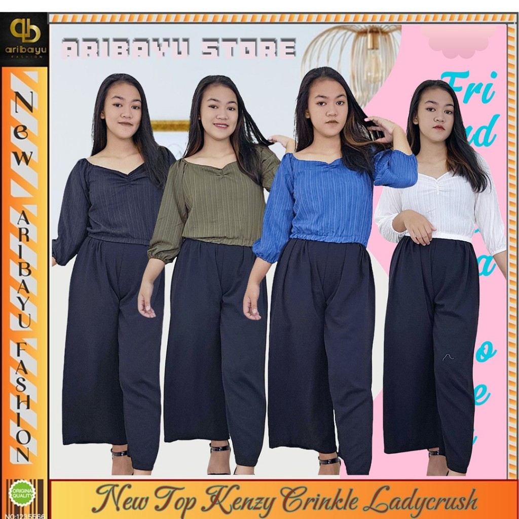 TOP KENZI / Baju Atasan Wanita / Baju Kerut Dada Lengan Panjng / Bahan Crinkle Ladycrush Korean Stye