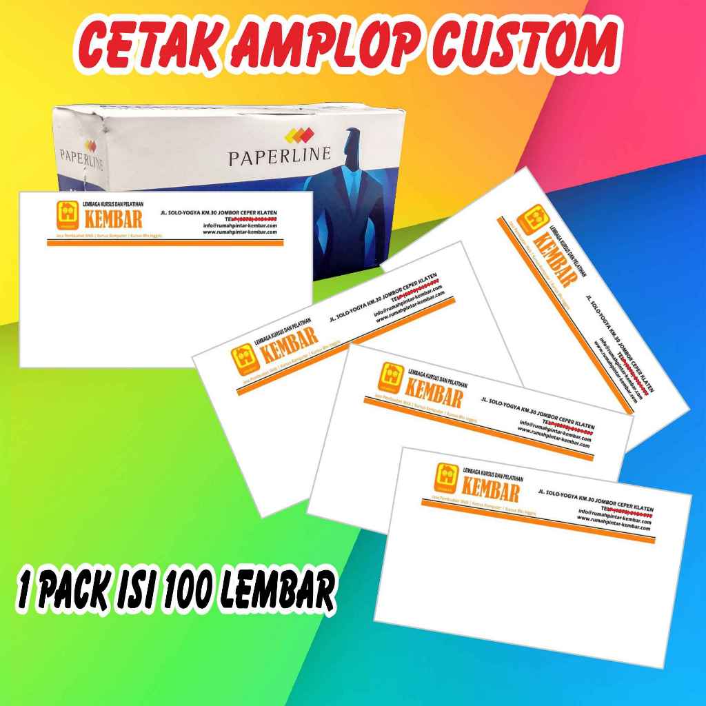 

Cetak Amplop Design Custom Ukuran 152x95 mm Satu Pack isi 100 Lembar