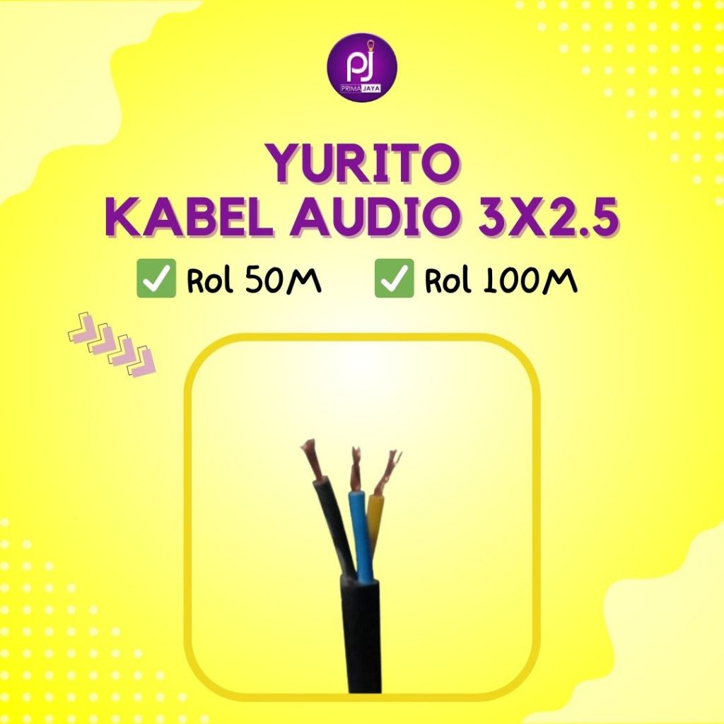 AUDIO 3X2.5 50M HITAM YURITO | KABEL AUDIO SERABUT ISI 3 | KABEL ROLL 50 METER