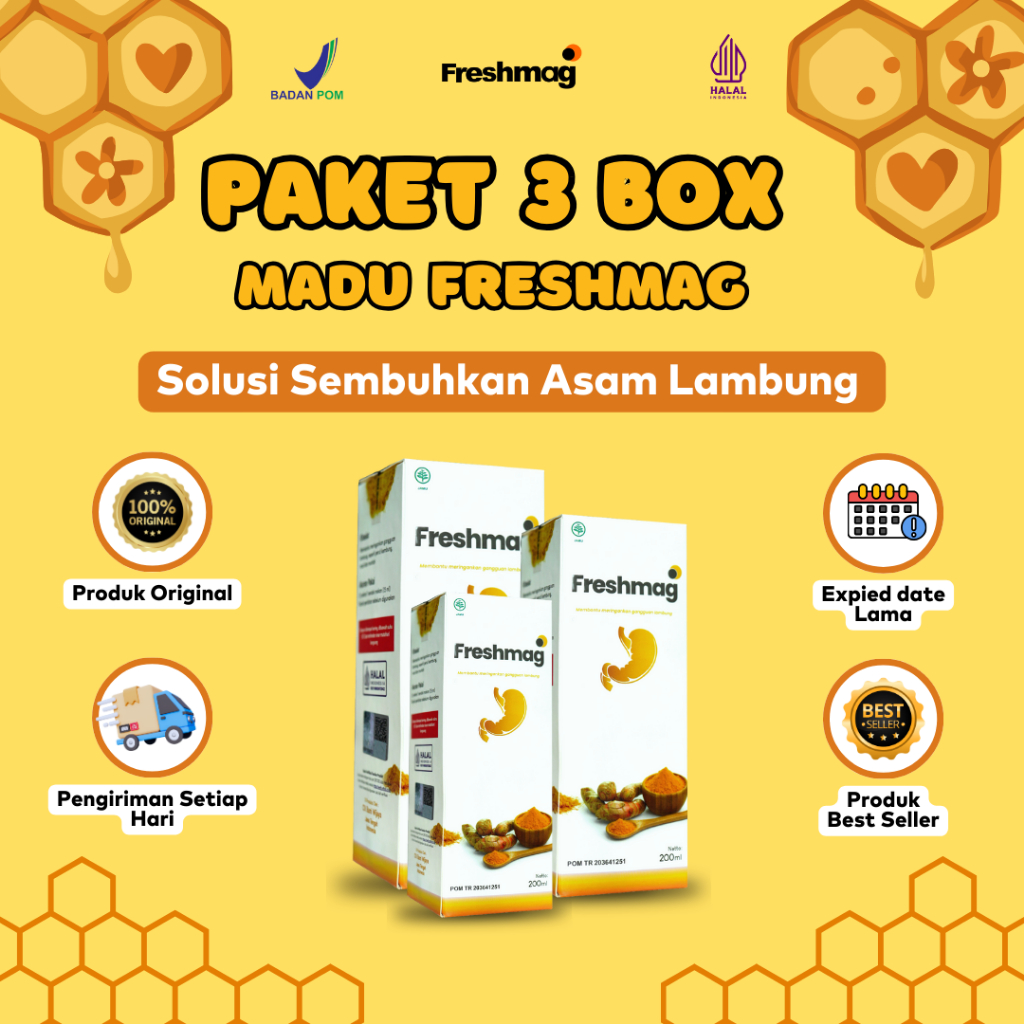 

Paket 3 Box Madu Freshmag Original Madu 3x Lebih Ampuh Atasi Sakit Lambung, Maag Kronis, GERD Gangguan Pencernaan Dalam Hitungan Hari Madu Herbal Tanpa Efek Samping