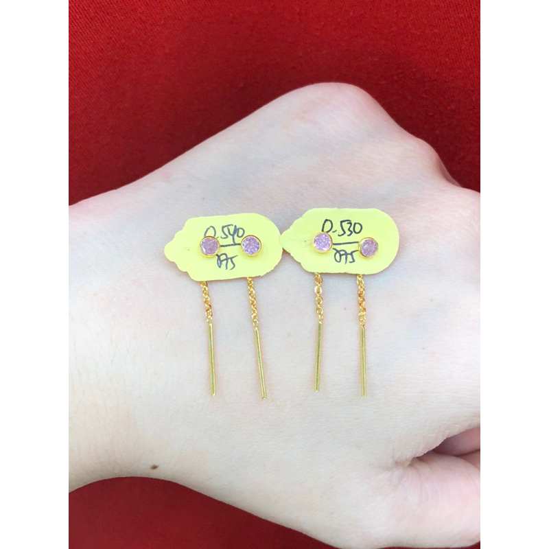 Anting panjang jarum permata warna emas asli 375/8k