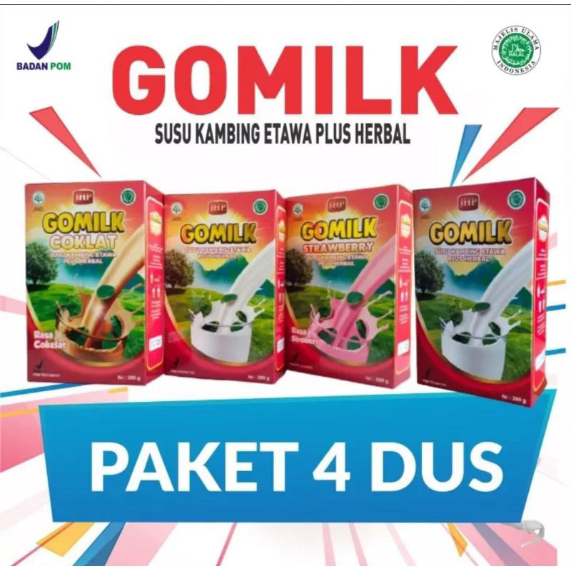 

[PAKET 4 BOX] SUSU GOMILK 200 GRAM Susu Kambing Etawa Bubuk Gomilk Susu Kambing Gomilk Plus Herbal 200gr