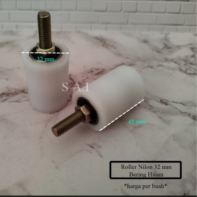 Roller Nilon Ukuran 32mm / Roda Pagar Besi/ Bearing