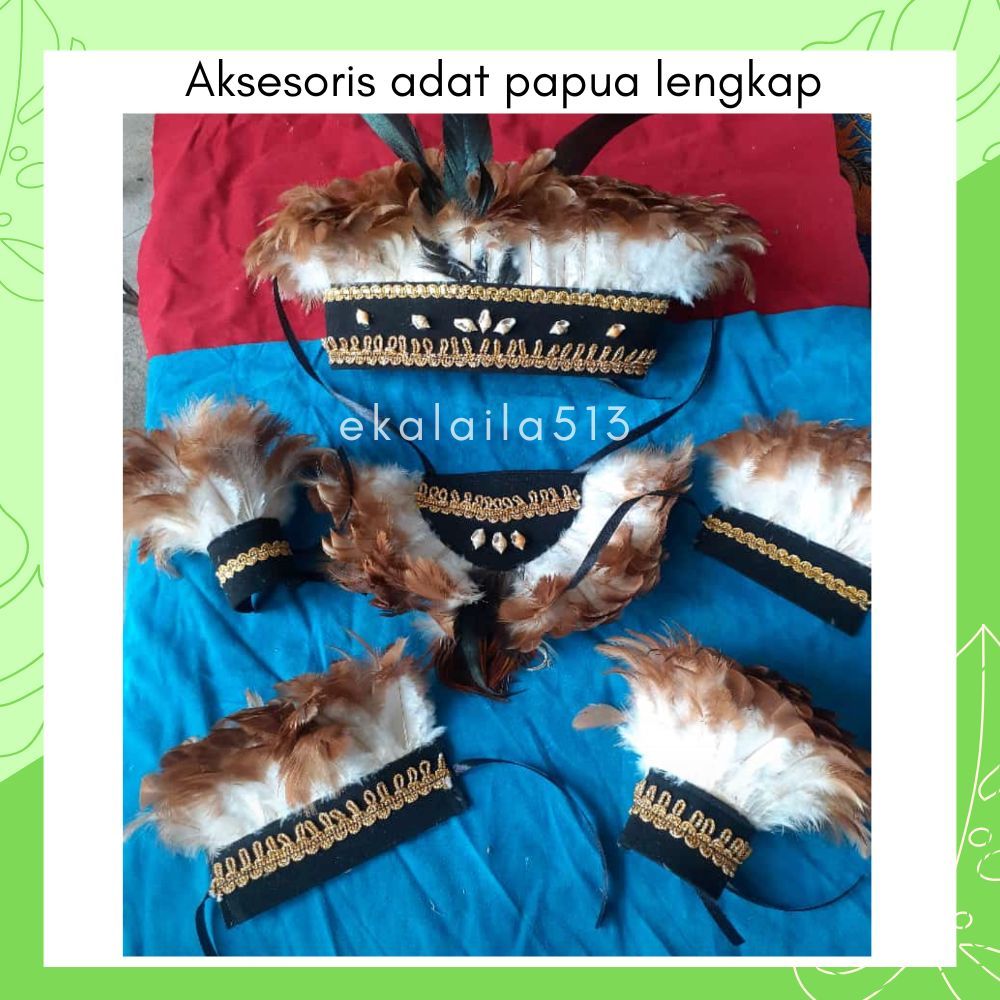 HIASAN KEPALA BULU ADAT PAPUA DAYAK AKSESORIS ETNIK BULU PAPUA TARI GELANG TANGAN KAKI BULU LENGKAP