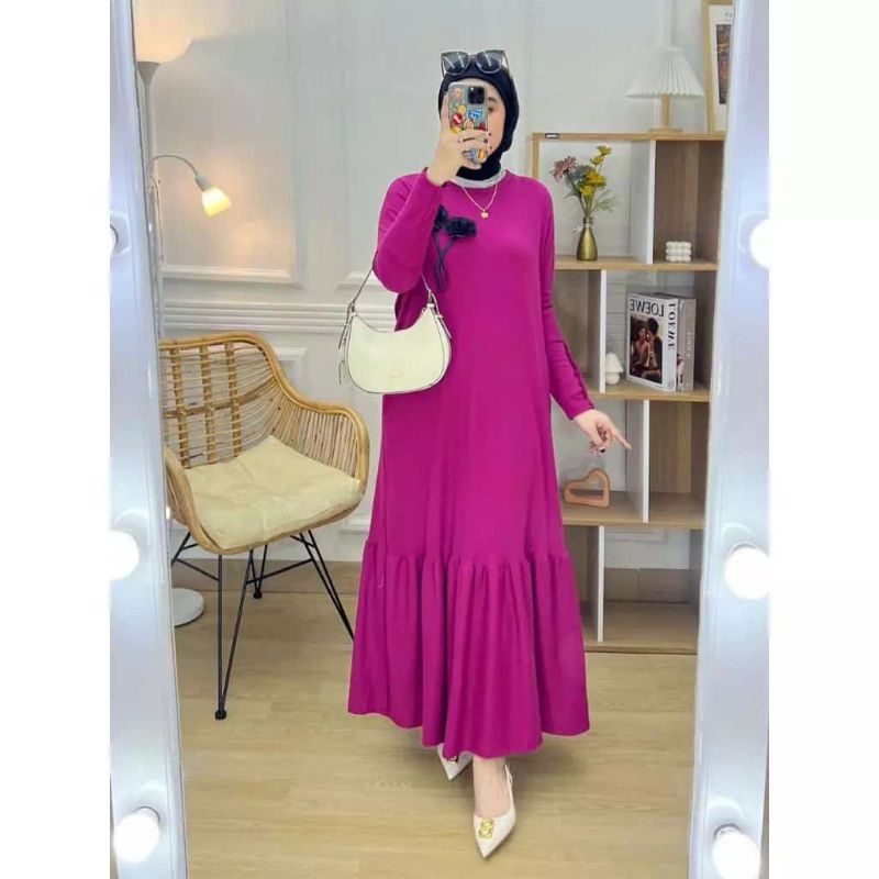GAMIS  MIDI WANITA TERBARU KAOS KNIT IMPORT / GAMIS KEKINIAN TERLARIS / GAMIS MODERN