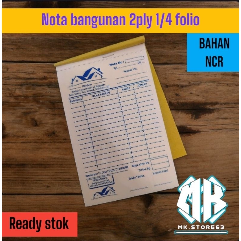

NOTA TOKO BANGUNAN ATAU MATERIAL 2 PLY 1/4 FOLIO - SIAP KIRIM
