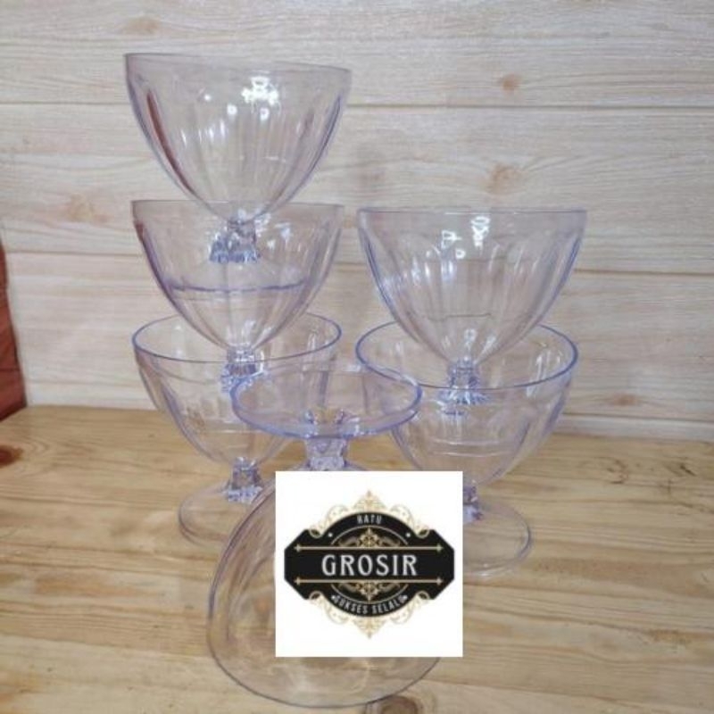 asad Cod-Promo Murah Grosir 6 Pcs Gelas Es Teler/Gelas Es Cream/Gelas Es Buah Poli Mika 450 Mili