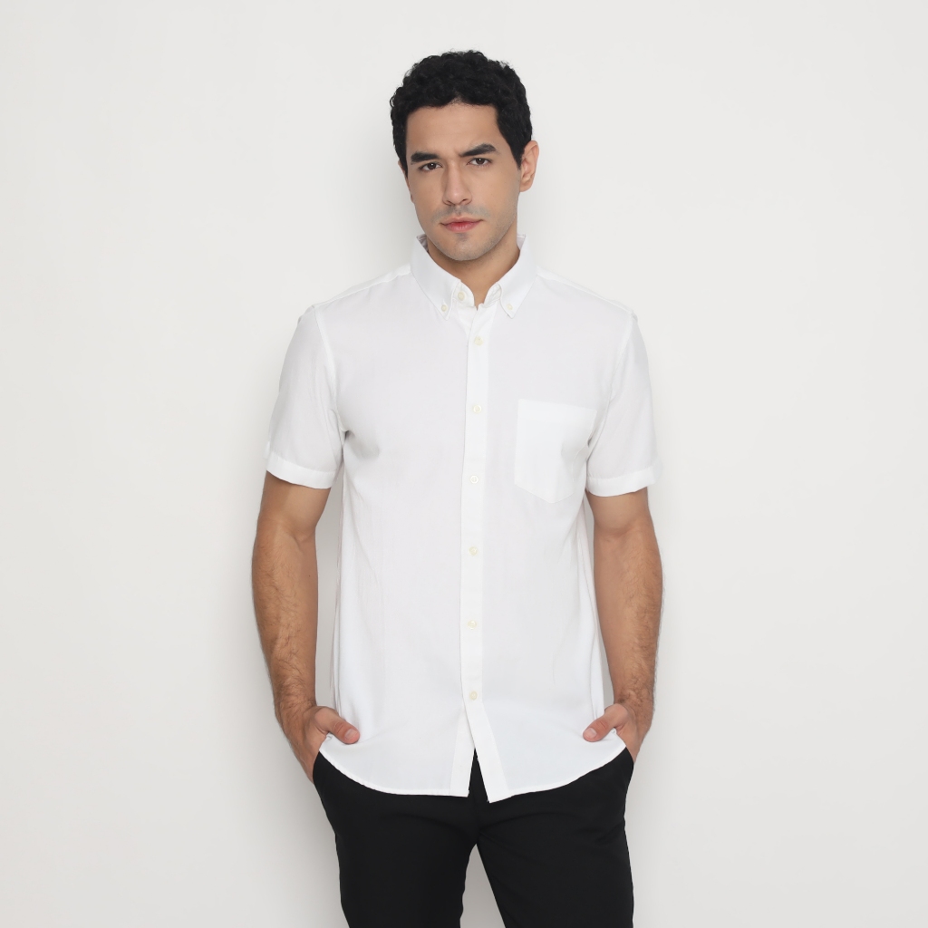 Platini Kemeja Pria Polos Oxford Pendek Putih 1080
