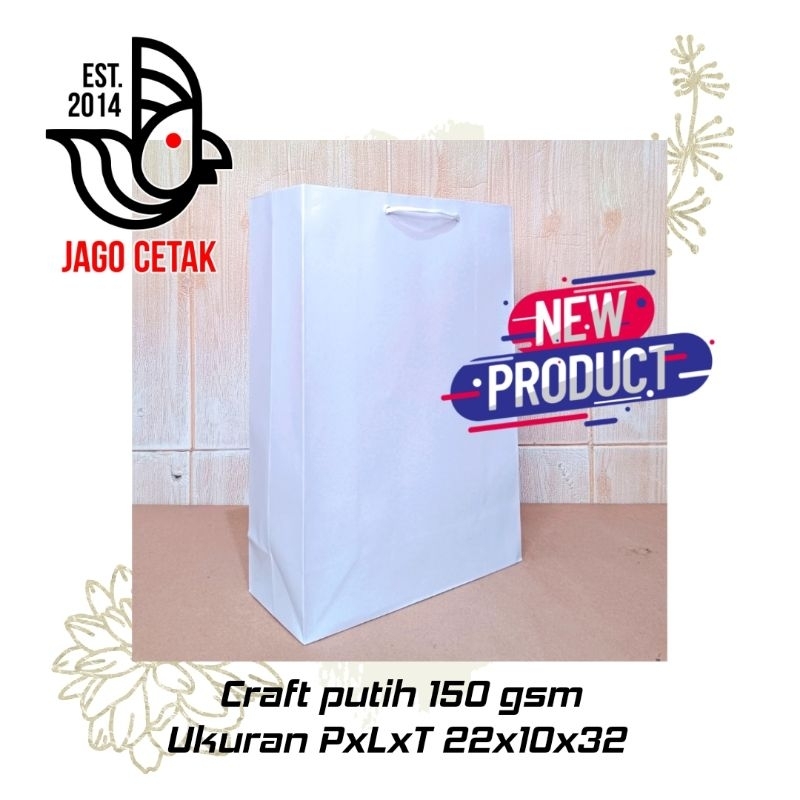 

Harga per Lusin 12biji ukuran 22x10x32 paper bag Putih craft tas sarung paperbag Surabaya murah grosir bag