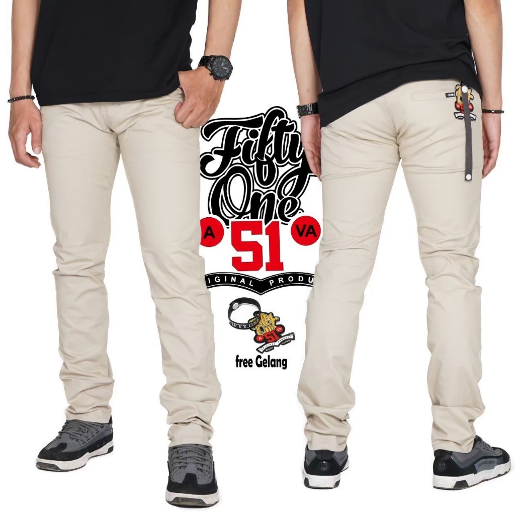 Celana Chino Pria FIFFTY ONE DENIM Celana Chino Slimfit Celana Chino Premium COD