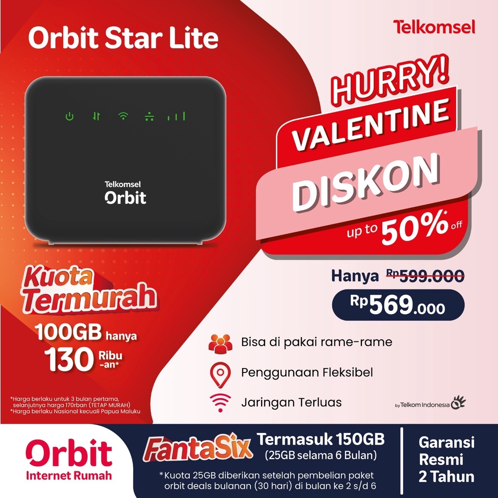 Orbit Star Lite Modem Wifi Telkomsel Home Router 4G Free Kuota 150Gb