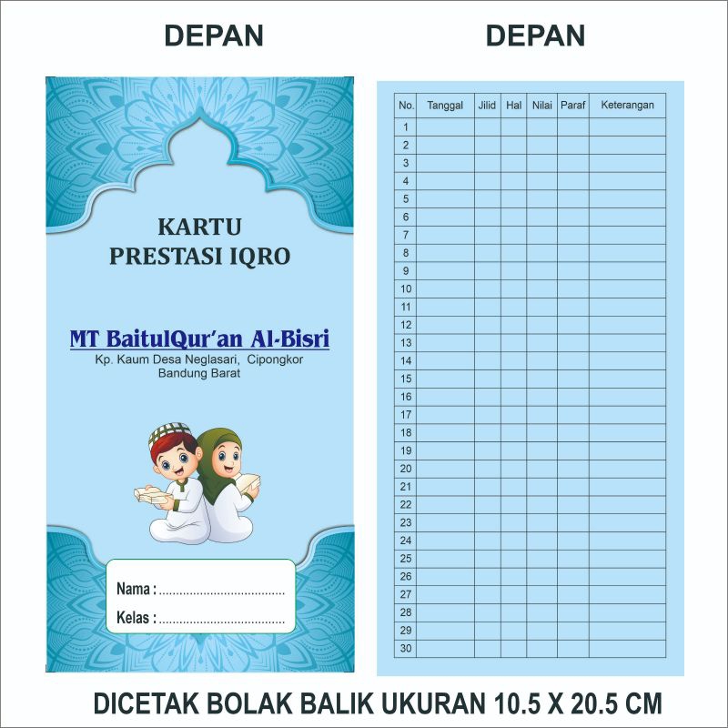 

Kartu Iqra Santri Isi 12PCS / Kartu Prestasi SantriCustom Nama TPQ-TPA-MADIN