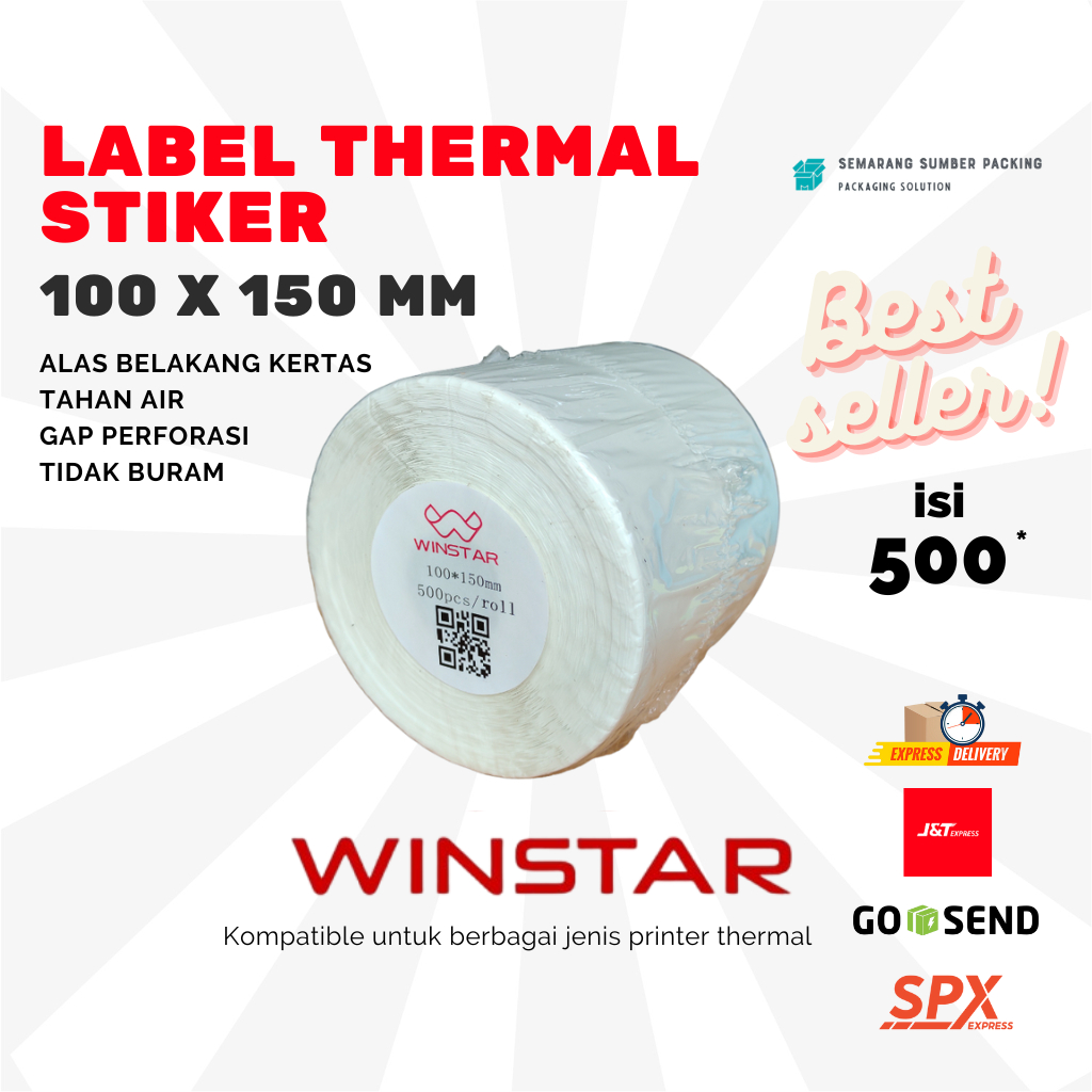 

Kertas label thermal 100x150mm isi 500 pcs rol termal resi 100x150 A6 winstar