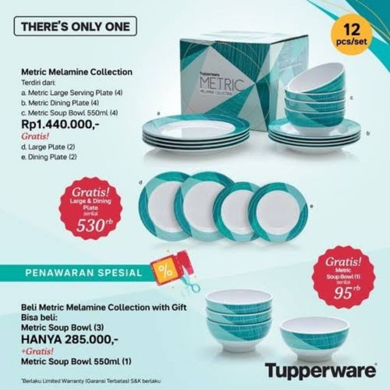 SALE 50% Tupperware Metric Melamine Collection Set (12 Pcs) / Premium Serving Plate Bowl Peralatan P