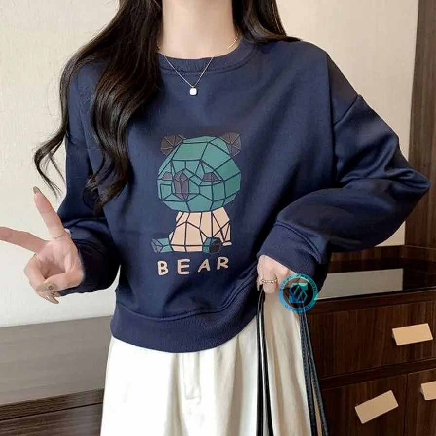 RB SS - POLYGON BEAR Sweater Wanita Lucu New Korean Style Sweatshirt Remaja Kekinian