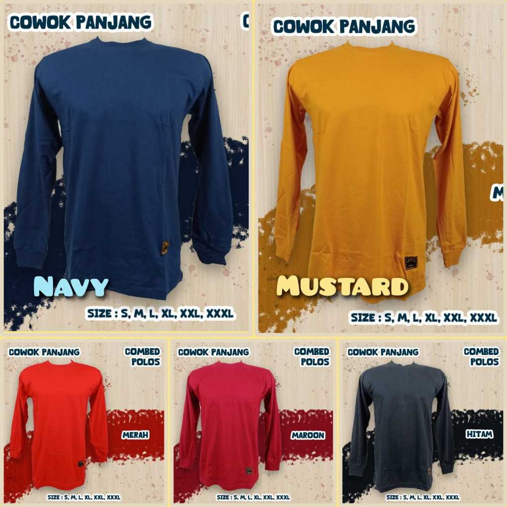 S-XXXL Kaos Polos Cowok Lengan Panjang/Seragam Kerja/Olahraga/Bigsize/Cotton Combed