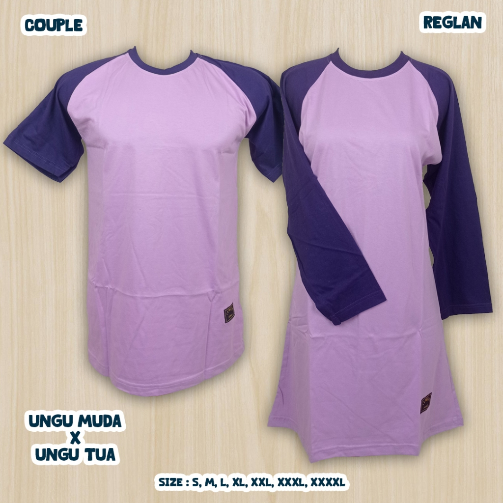 S-XXXL Kaos Polos Reglan Couple Cowok-Tunik Muslimah Ungu muda-Ungu Tua/Seragam Pasangan Couple Kelu