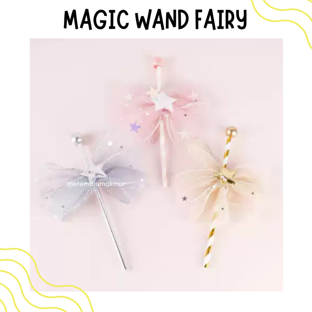 READY MAGIC WAND FAIRY TOPPER BIRTHDAY dekorasi ulang tahun hiasan kue party pita motif bintang tusu