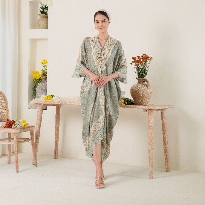 Dress Kaftan Batik Bahan Viscose by Khalisa Batik - Kaftan Lebaran Sage Green