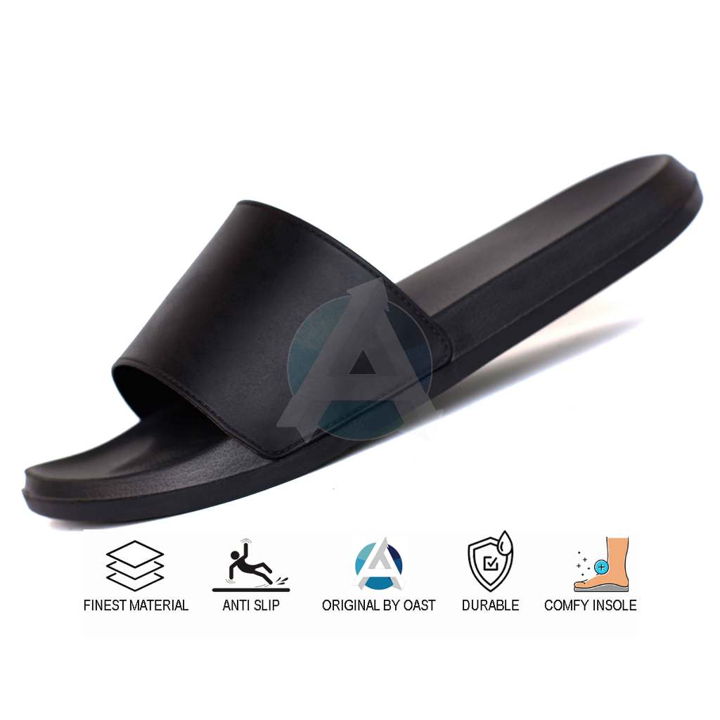 OAST Sandal slide selop slip on slop pria wanita hitam polos