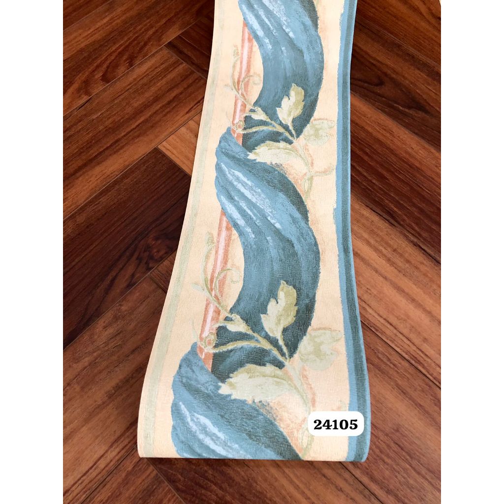 Wallpaper Dinding Border List Rumbai Kain Biru Hijau