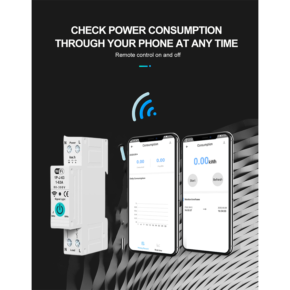 TOKOGROSIR Din Rail MCB Monitor kWh with Kontrol Suara Smart Tuya App Timer 40A