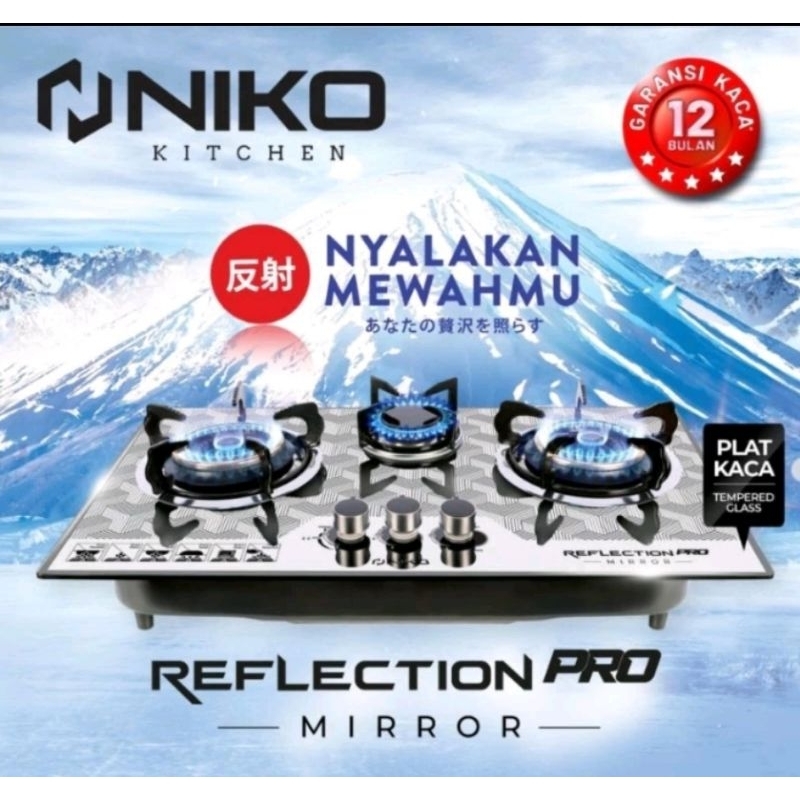 Kompor Tanam Niko / Kompor Gas Niko Reflection Pro Mirror 3 Tungku