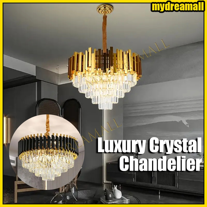 【Termurah-COD】Lampu gantung kristal / lampu gantung emas hitam emas / lampu gantung berornamen